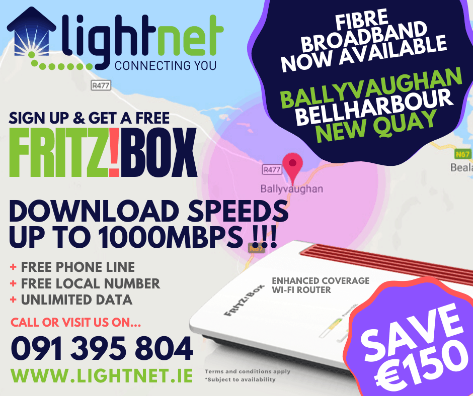 High Speed Fibre Broadband now Available in Ballyvaughan and surrounding areas, Lightnet Broadband
